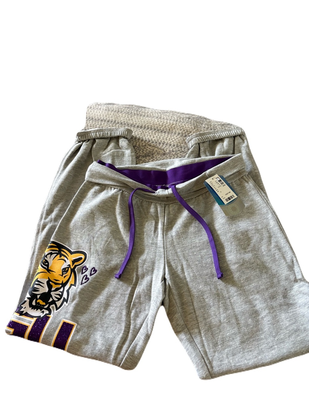 5th & Ocean Gray Sweatshorts with Purple Drawcord and Tiger Motif